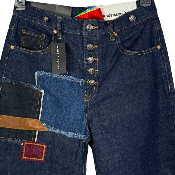 Andersson Bell Wide Leg Jeans Max Patchwork Button-Fly Frayed Hi-Rise Festival - Picture 2 of 10